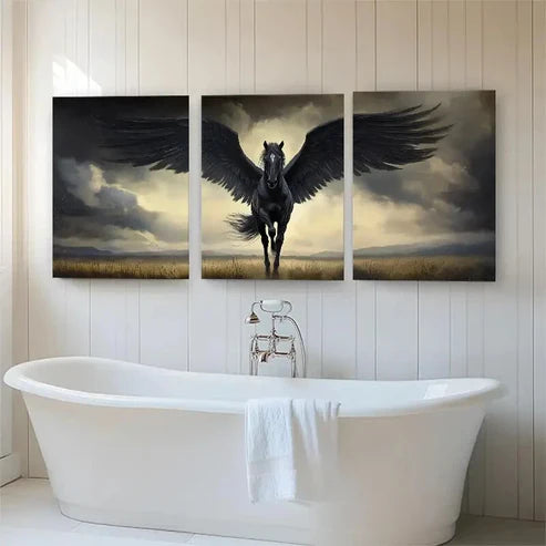 3pcs Majestic Black Pegasus in Flight Perfect Wall Art Canvas Unframed - High Quality Print 100% Australian Made Wall Canvas