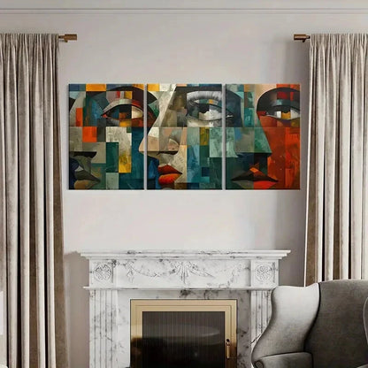 3pcs Set of Vibrant Color Abstract Geometric Face Metal Print Ready to Hang Art - Bella Home Decor
