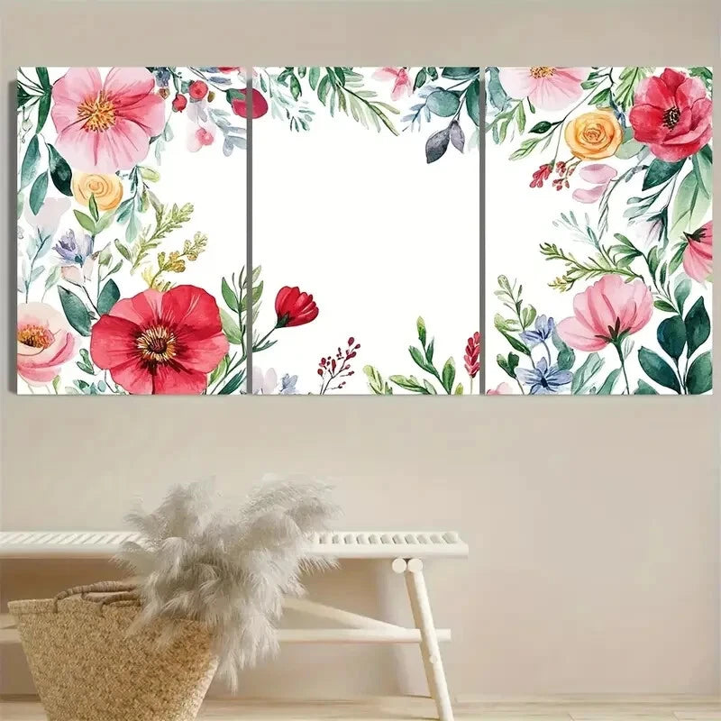 3pcs Vibrant Floral Symphony Botanical Design Metal Print Ready to Hang Art