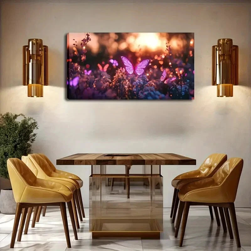 Butterflies in Blossom Décor Wall Art Canvas Office Home Room Framed 120x60cm - Bella Home Decor