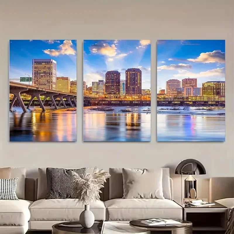 3pcs Richmond, Virginia Skylin Metal Print Ready to Hang Art
