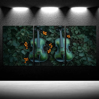 3pcs Green Violin with Greenery Design Metal Print Ready to Hang Art - Bella Home Decor