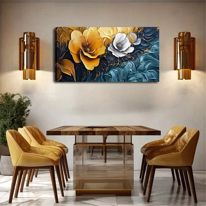 Flowers And Deep Blue Interior Wall Art Canvas Office Home Room Framed 120x60cm - Bella Home Decor