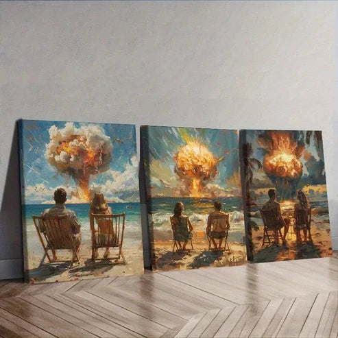 3pcs Dating Couple In The Beach An Explosion Wall Art Set Canvas Unframed - High Quality Print 100% Australian Made Wall Canvas - Bella Home Decor