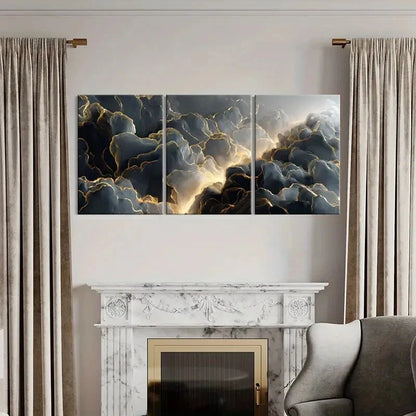 3pcs Abstract Cloudscape Art Golden Lines Metal Print Ready to Hang Art - Bella Home Decor