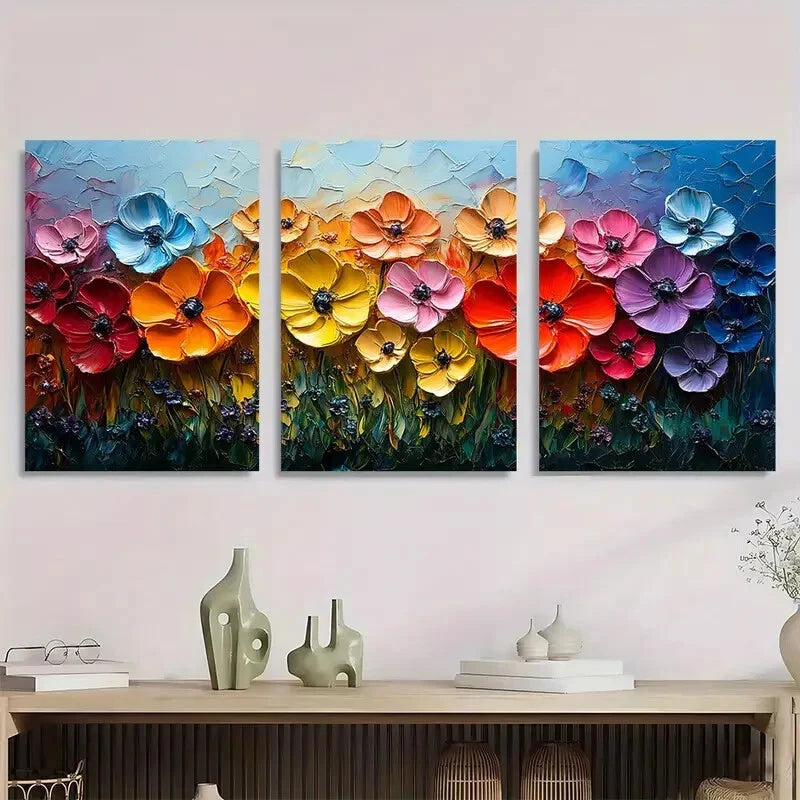 3pcs Colorful Abstract Floral Painting Metal Print Ready to Hang Art - Bella Home Decor