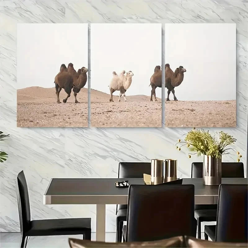3pcs Desert Camel and Sheep Art Metal Print Ready to Hang Art - Bella Home Decor