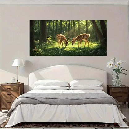 Deer Green Forest Sunrise Wall Art Canvas Office Home Room Framed 120x60cm