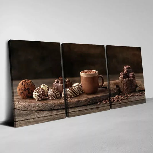 3pcs Abstract Delicious Chocolates & Coffee Wall Art Set Canvas Framed 50x70cm - High Quality Print 100% Australian Made Wall Canvas Ready to Hang