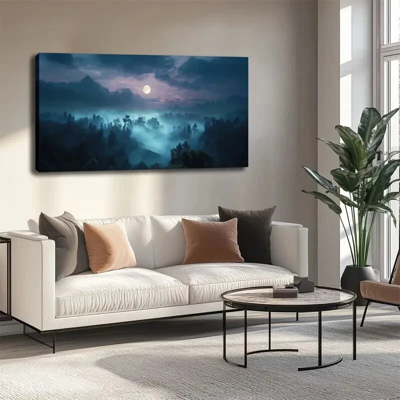 Moon & Purple Blue Gradient Wall Art canvas office home room framed 120x60cm - Bella Home Decor
