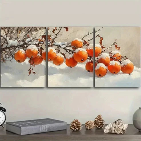3pcs The persimmon hung on the branch Wall Art Set Canvas Unframed - High Quality Print 100% Australian Made Wall Canvas - Bella Home Decor