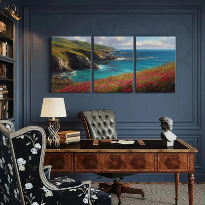 3pcs Coastal Landscape Ocean Waves Cliffside Metal Print Ready to Hang Art - Bella Home Decor