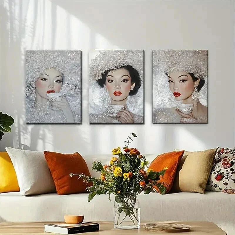 3pcs Elegant Woman Glamour Portrait Perfect Wall Art Set Canvas Framed 60x90cm - High Quality Print 100% Australian Made Wall Canvas Ready to Hang