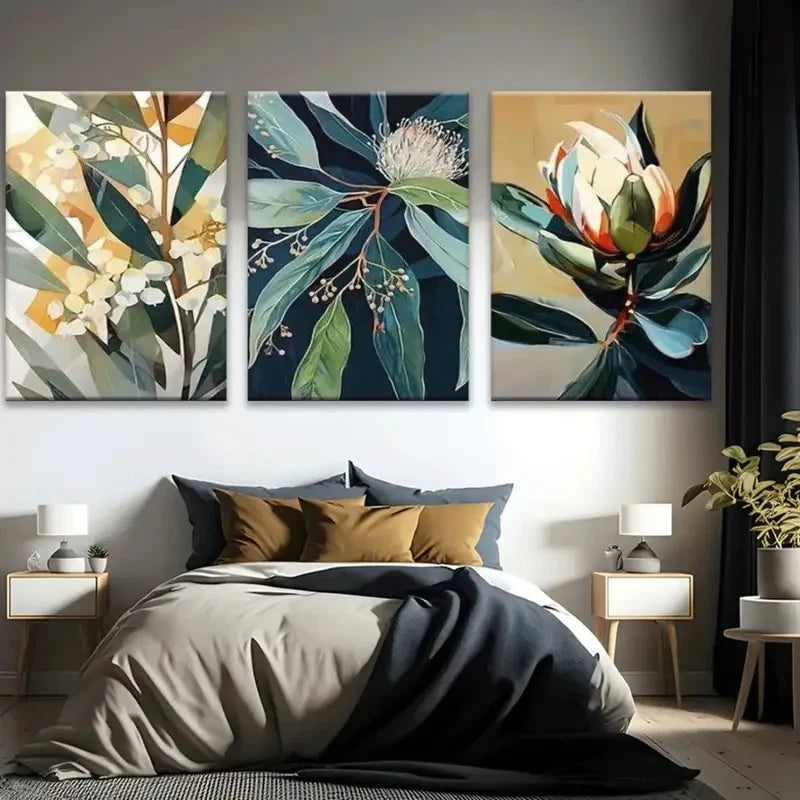 3pcs Abstract Botanical Australian Native Flowers Metal Print Ready to Hang Art - Bella Home Decor