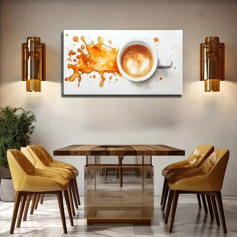 Large Coffee Cup Splash Wall Art Canvas Office Home Room Framed 120x60cm