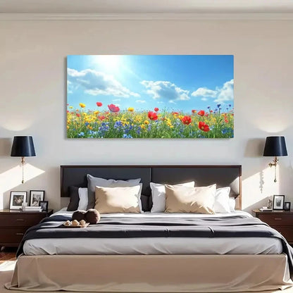 Wildflowers Mountain Bright Wall Art Canvas Office Home Room Framed 120x60cm - Bella Home Decor