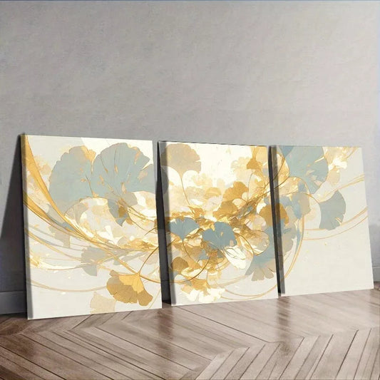 3pcs Ginkgo Biloba Colorful Abstract Wall Art Set Canvas Framed 50x70cm - High Quality Print 100% Australian Made Wall Canvas Ready to Hang