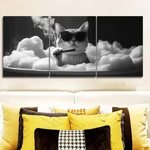 3pcs Gangster Brother Kitten Wall Art Set Canvas Unframed - High Quality Print 100% Australian Made Wall Canvas