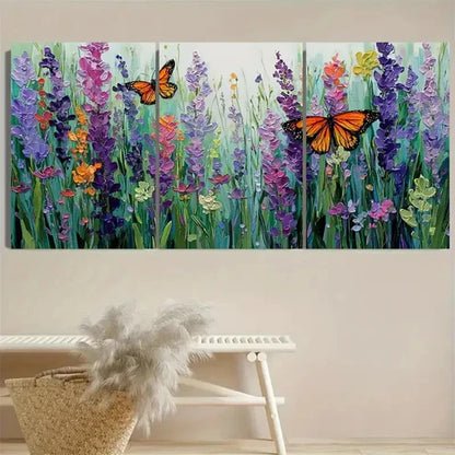 3pcs Butterfly Lavender Wildflowers Wall Art Canvas Unframed - High Quality Print 100% Australian Made Wall Canvas - Bella Home Decor