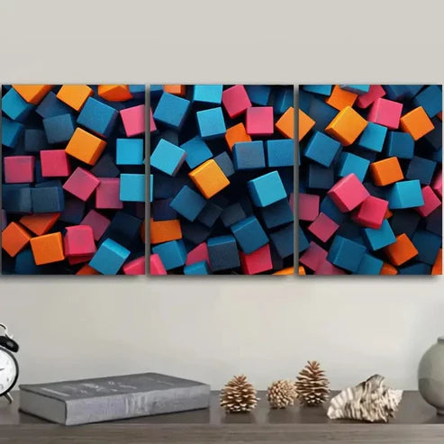 3pcs Colorful Cubes Wall Art Set Canvas Unframed - High Quality Print 100% Australian Made Wall Canvas - Bella Home Decor