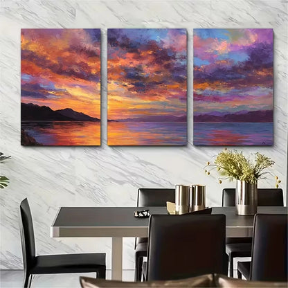 3pcs Sunset & Sunrise Landscape Oil Paintings Metal Print Ready to Hang Art
