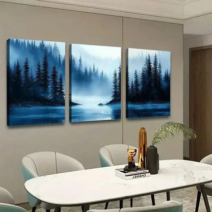 Blue Misty Landscape Wall Art Set Canvas Unframed - High Quality Print 100% Australian Made Wall Canvas