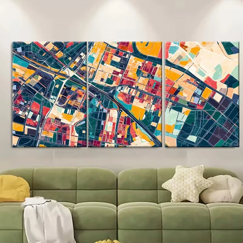 3pcs Alldntown Map Print, Metal Print Ready to Hang Art - Bella Home Decor