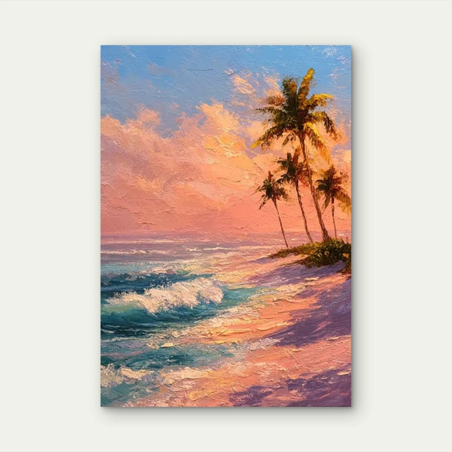 Pink & Blue Tropical Beach Ocean Waves Metal Print Ready to Hang