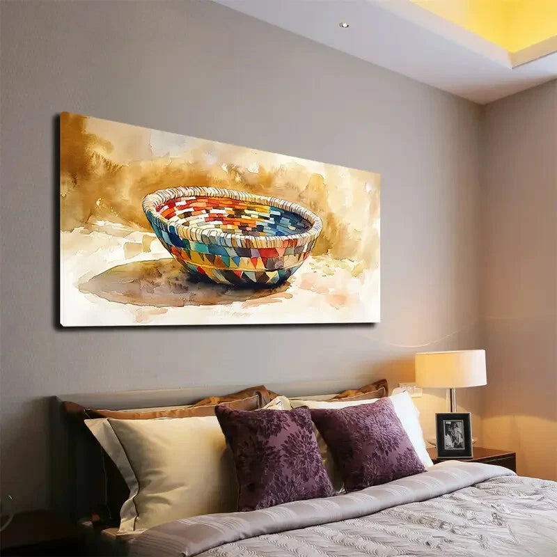 Colorful Woven Basket Wall Art Canvas Office Home Room Framed 120x60cm - Bella Home Decor