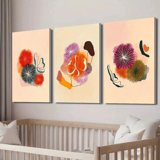3pcs Mid-Century Colorful Botanical Flower Wall Art Set Canvas Framed 60x90cm - High Quality Print 100% Australian Made Wall Canvas Ready to Hang