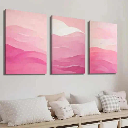 3pcs Preppy Magenta Hipster Pink Textured Wall Art Set Canvas Unframed - High Quality Print 100% Australian Made Wall Canvas