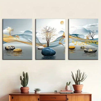 3pcs Simple elk light abstract geometric Wall Art Canvas Unframed - High Quality Print 100% Australian Made Wall Canvas