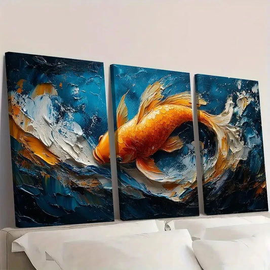 3pcs Blue Sea Original Art Marine Life R Wall Art Set Canvas Framed 40x60cm - High Quality Print 100% Australian Made Wall Canvas Ready to Hang