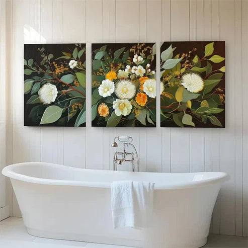 3pcs White & Yellow Blossoms with Green Perfect Wall Art Canvas Unframed - High Quality Print 100% Australian Made Wall Canvas