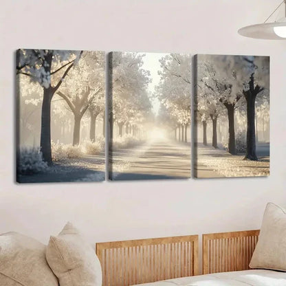 3pcs Serene Birch Forest Triptych Sunlit Wall Art Canvas Unframed - High Quality Print 100% Australian Made Wall Canvas