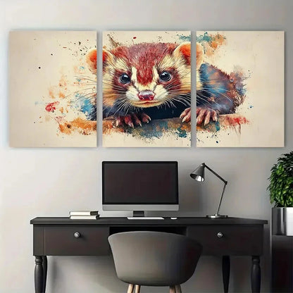 3pcs Sweet Ferret Watercolour Design Metal Print Ready to Hang Art