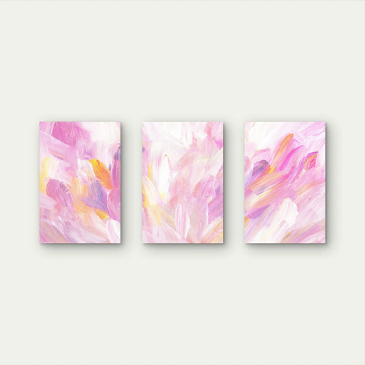 3pcs Abstract Pink Watercolour Brushstrokes Wall Art Set Canvas Framed 40x60cm - High Quality Print 100% Australian Made Wall Canvas Ready to Hang