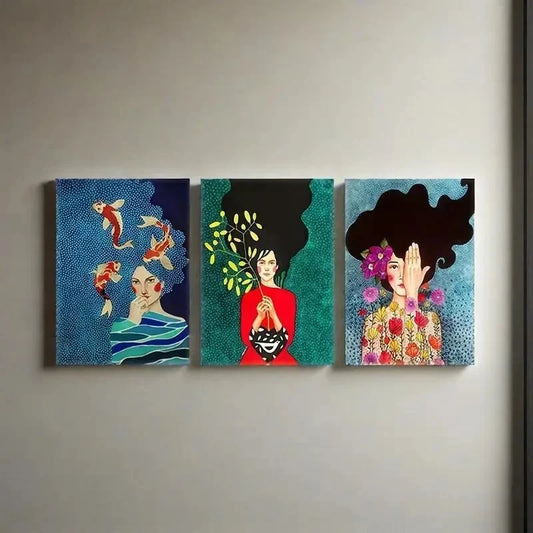 3pcs Woman Abstract Printing, Flowers Metal Print Ready to Hang Art