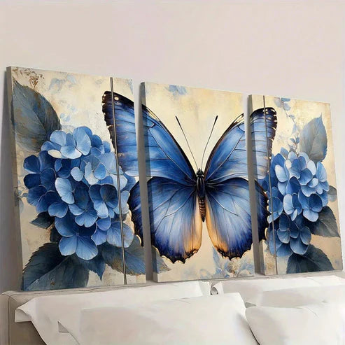 3pcs Coastal Flower & Butterfly Vibrant Wall Art Set Canvas Unframed - High Quality Print 100% Australian Made Wall Canvas - Bella Home Decor