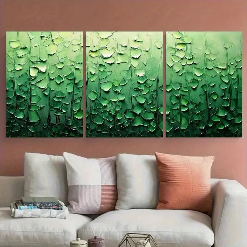 3pcs Green Abstract Textured Nature Forest Metal Print Ready to Hang Art - Bella Home Decor