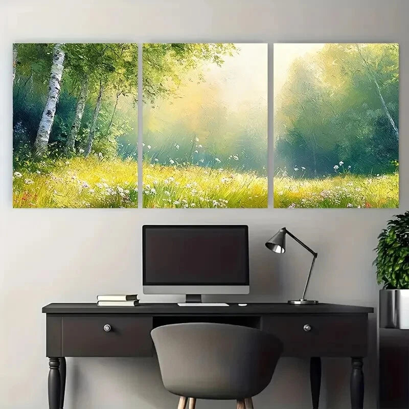 3pcs Vibrant Summer Sunlit Forest Meadow Metal Print Ready to Hang Art - Bella Home Decor