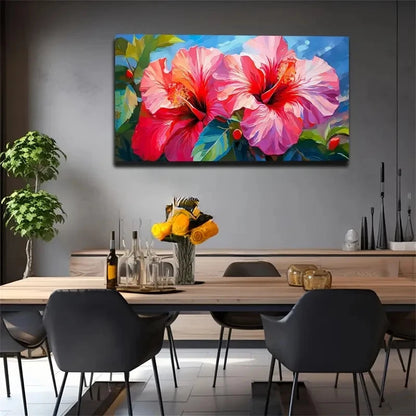 Blooming Red Flowers Wall Art Canvas Office Home Room Framed 120x60cm