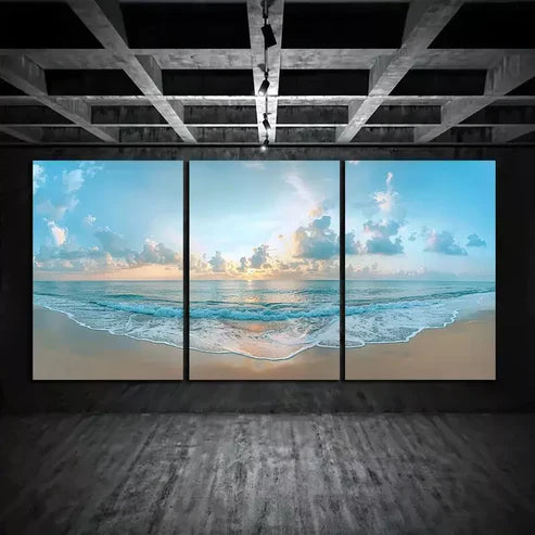3pcs Beautiful Beach with Golden Sand & Sunset Sky Art Set Canvas Unframed - High Quality Print 100% Australian Made Wall Canvas - Bella Home Decor