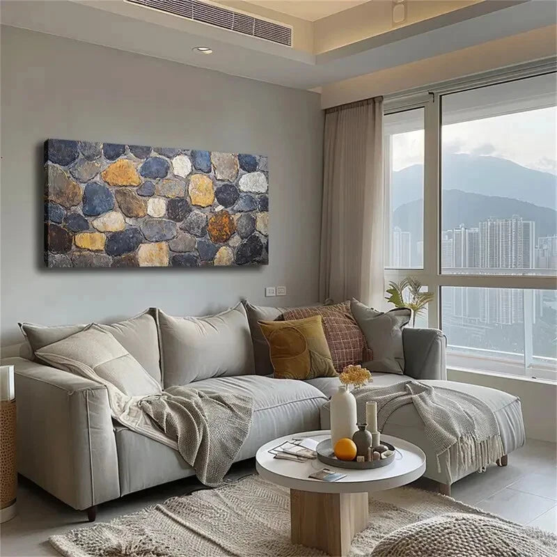 Irregular Stone Block Mosaic Wall Art Canvas Office Home Room Framed 120x60cm - Bella Home Decor