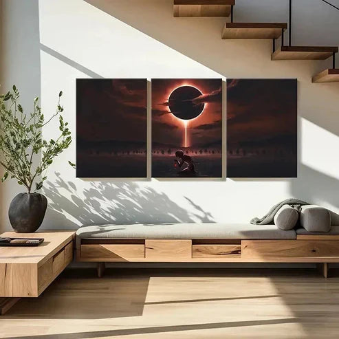 3pcs Anime Character & Black Sun  Wall Art Set Canvas Unframed - High Quality Print 100% Australian Made Wall Canvas - Bella Home Decor