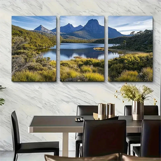 3pcs Tasmania's Cradle Mountain Australia Wall Art Set Canvas Framed 50x70cm - High Quality Print 100% Australian Made Wall Canvas Ready to Hang