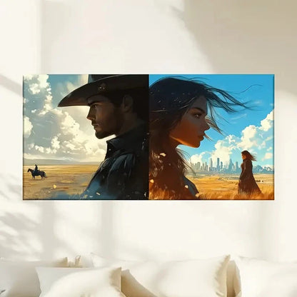Modern Abstract Western Cowboy Wall Art Canvas Office Home Room Framed 120x60cm