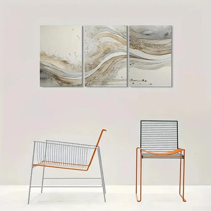 3pcs Golden & White Swirl Design Wall Art Canvas Unframed - High Quality Print 100% Australian Made Wall Canvas - Bella Home Decor