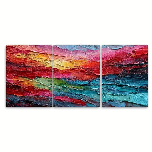3pcs Vibrant textured clouds over deep ocean Wall Art Set Canvas Framed 50x70cm - High Quality Print 100% Australian Made Wall Canvas Ready to Hang