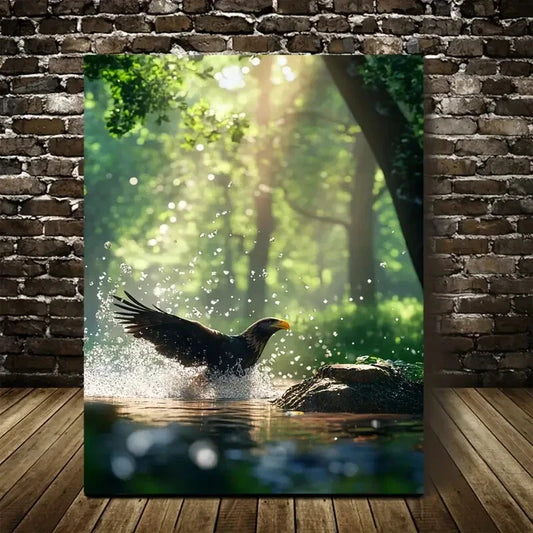 Realistic Eagle Splashing In Water Painting 40x60cm Metal Print Ready to Hang - Bella Home Decor
